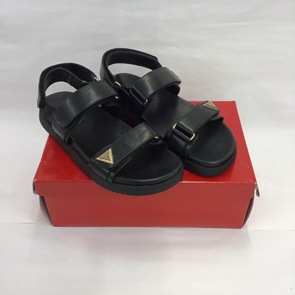 New Guess Los Angeles womens black strappy sandals size 7 with Velcro straps